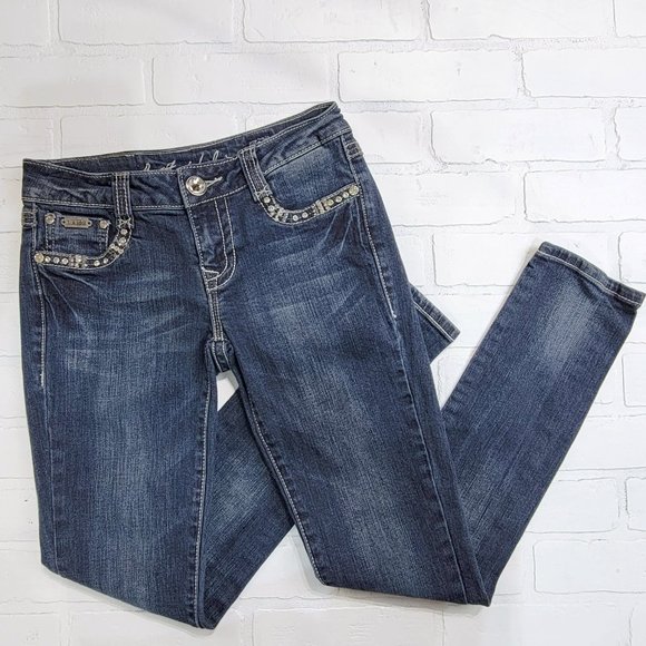 LA Idol Rhinestone Skinny Medium Wash Jeans - Picture 2 of 5